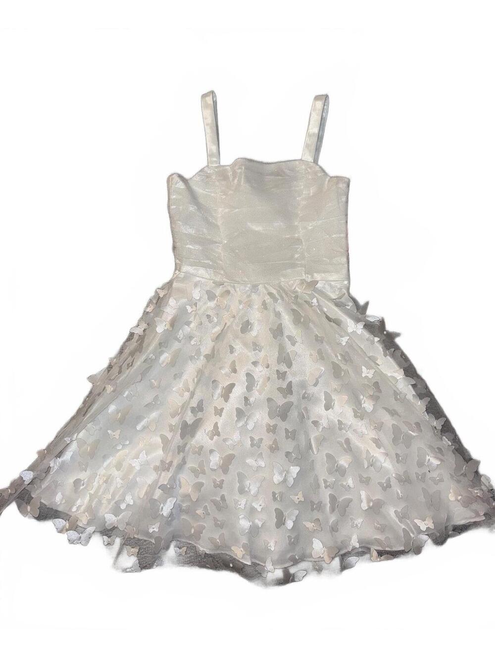 Rare Editions White Butterfly Embellished Party Dress Size 14